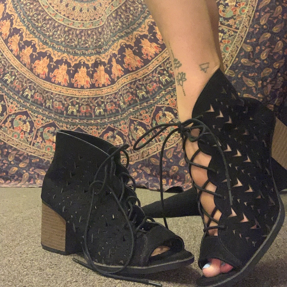Heeled open toe booties